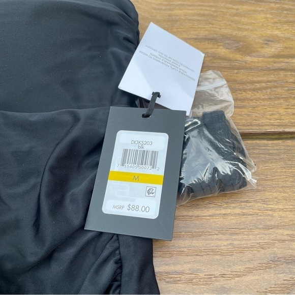 DKNY Women's Black Stretch Ruched Bandeau  Convertible Tie Tankini Swimsuit Top - Picture 6 of 8